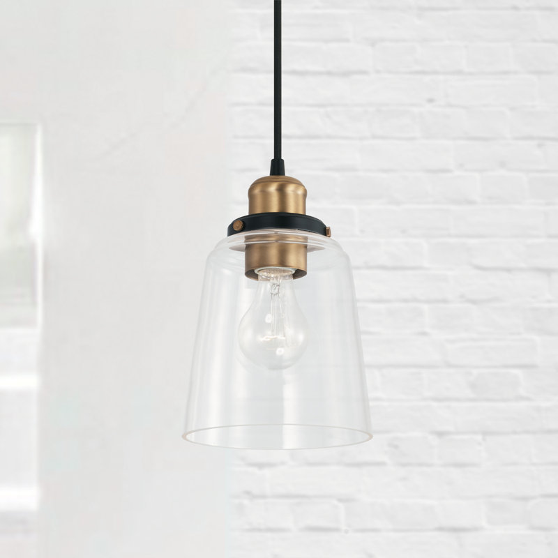Janelle 1 - Light Single Pendant, Matte Black/Aged Brass