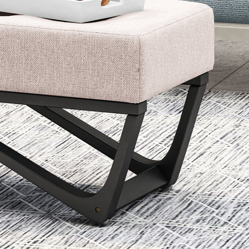 Elegant Bench With Fabric And Graceful Leg Frame Rectangular Featuring Button Tufting Faux Wood Legs