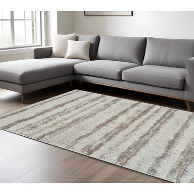 Tapis abstrait antidérapant beige et brun 7 pi x 10 pi