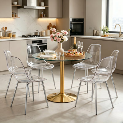 Modern Minimalist Transparent Acrylic Dining Chair with Sleek Metal Legs (Set of 6)