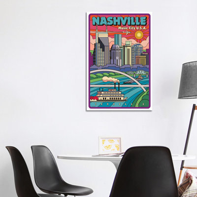 Nashville Pop Art Travel Poster New by Jim Zahniser - Wrapped Canvas Print