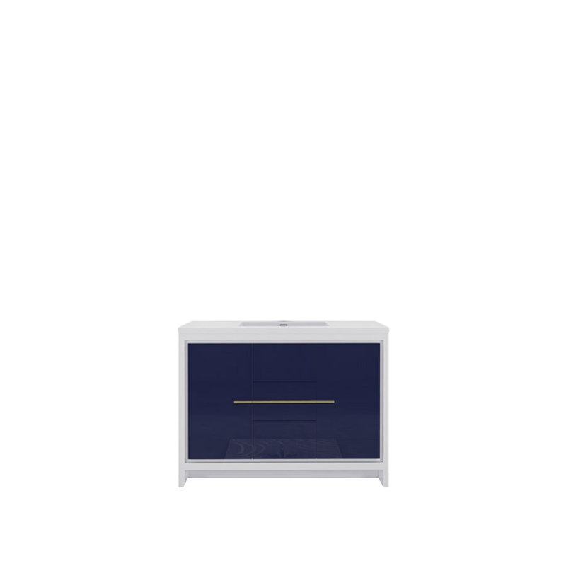 Eden 48" Single Sink Bathroom Vanity Set, Gloss White/Blue
