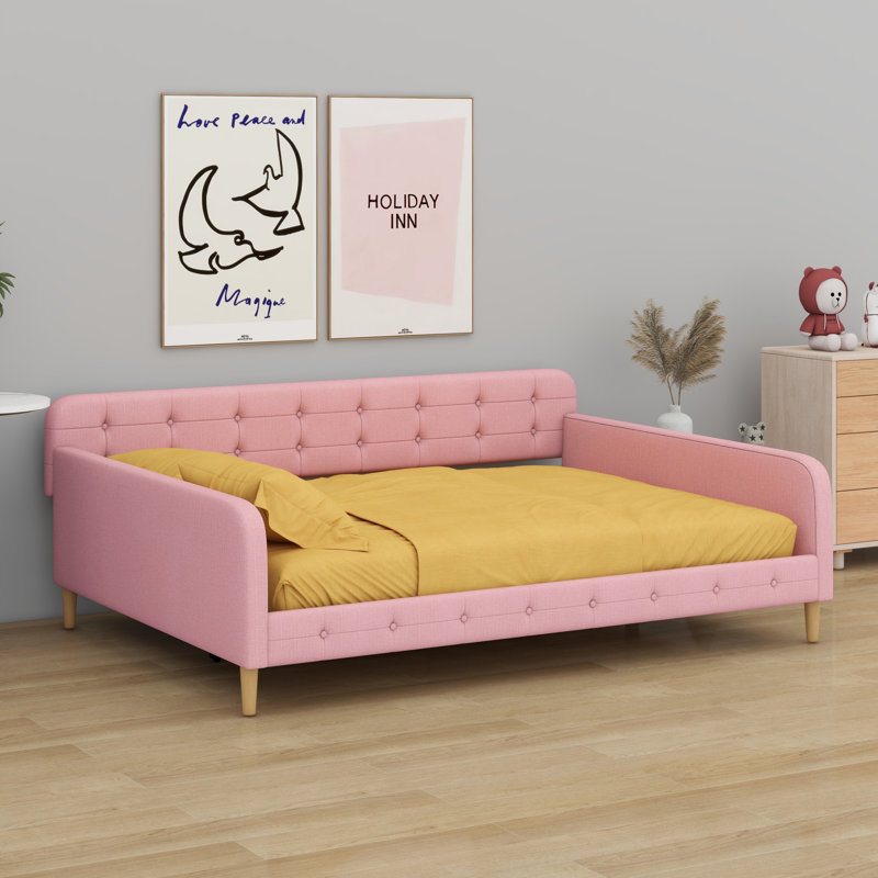 Lit de jour rembourré avec pieds de soutien, Rose