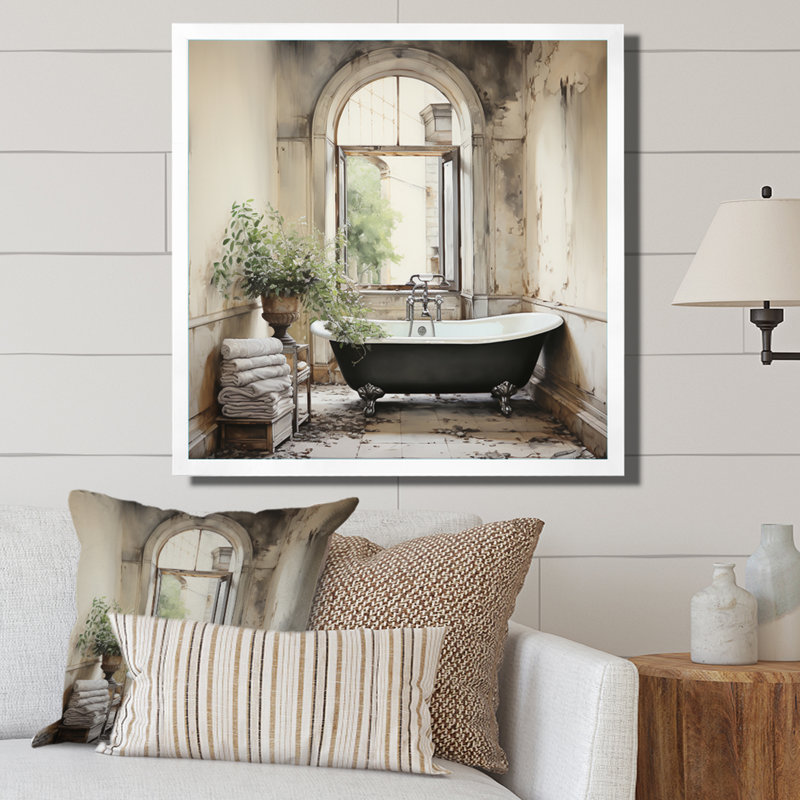 «Bath Bath» de Tranquility II - art mural, H 16 po x l 16 po x P 1 po, Cadre simple blanc