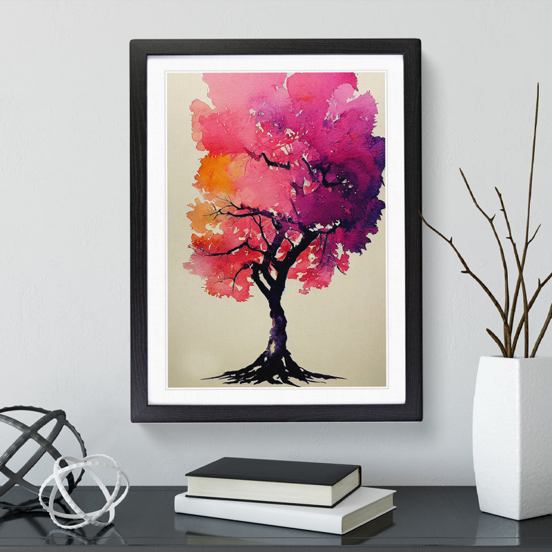 Water Paint Tree No.6 - Single Picture Frame Painting, 46cm H x 34cm W x 2cm D, Black