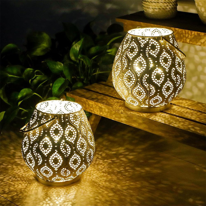 JHY DESIGN Set of 2 Moroccan Decorative Lamps 8'' High Battery Powered Cordless Lamp