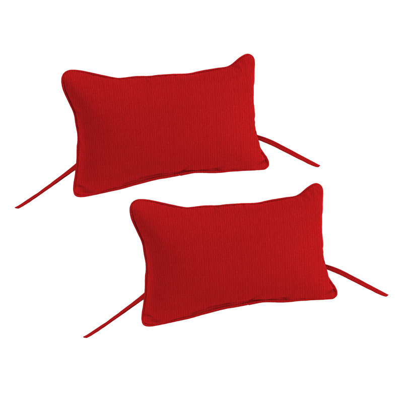 15" x 9" Outdoor Headrest Pillow with Ties and Welt (Set of 2), Red