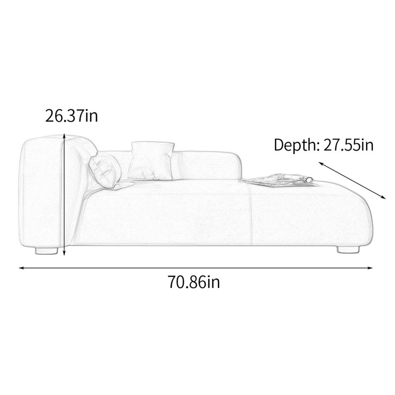 Méridienne Ruchma, Similicuir orange pâle, Chaise longue à accoudoir gauche