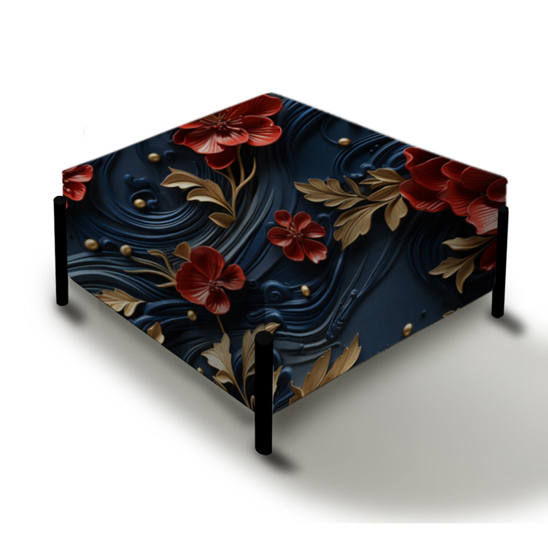 Laque artistique - grand repose-pieds carré chinois