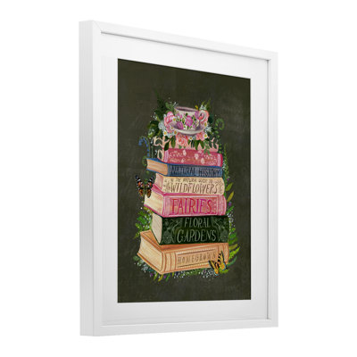 «Floral Fairy Book Stack», reproduction encadrée sous verre, design par Glad You Here Co.