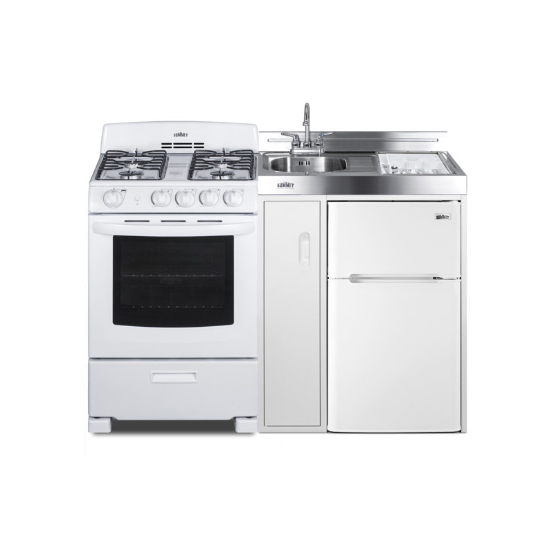 White All-In-One Kitchenette with Gas Range and Refrigerator