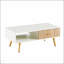 Table basse rectangulaire avec pieds en bois massif, tiroir coulissant pour le rangement et design moderne pour le salon