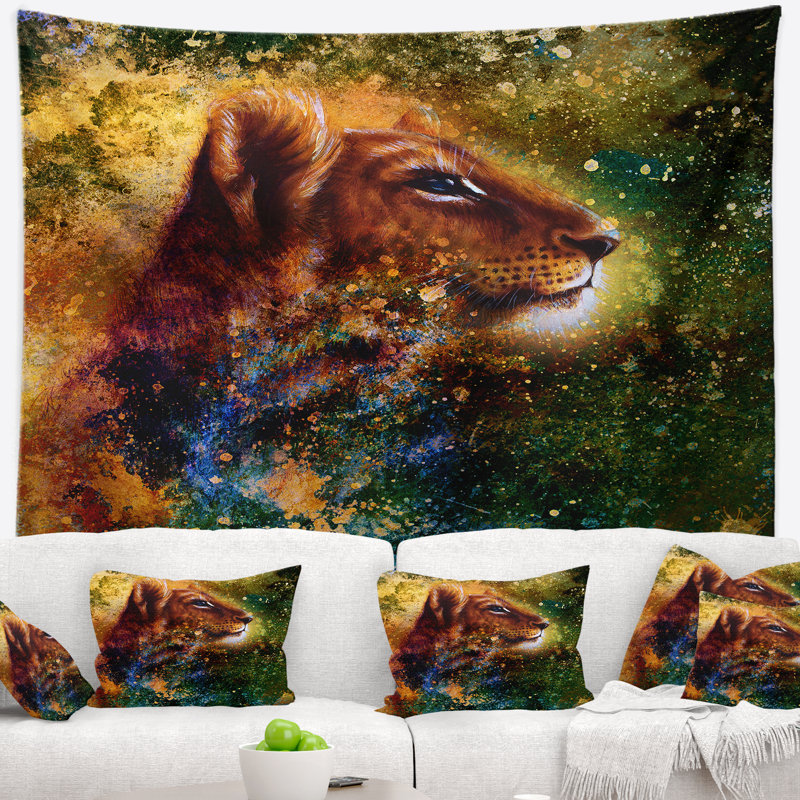 Tapisserie lion cub réfléchie Animal, H 50 po x l 60 po