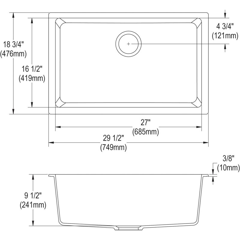 Quartz Classic 29-1/2" x 18-3/4" x 9-1/2", Single Bowl Undermount Sink, Black