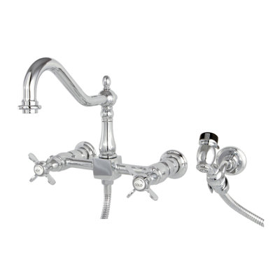 Kingston Brass Essex Double-Handle Wall-Mount Bridge Kitchen Faucet