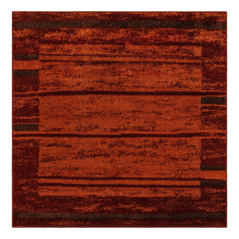 Alair Abstract Brick Red/Sage Green/Orange Area Rug, Square 5'3"