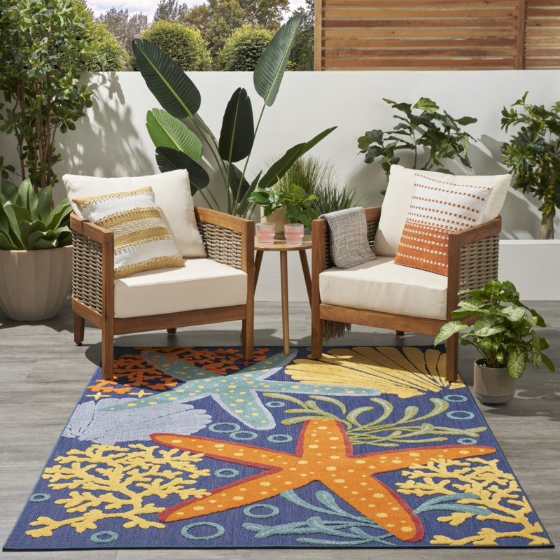 Tapis tissé à la machine 6 pi x 9 pi bleu et orange Starfish