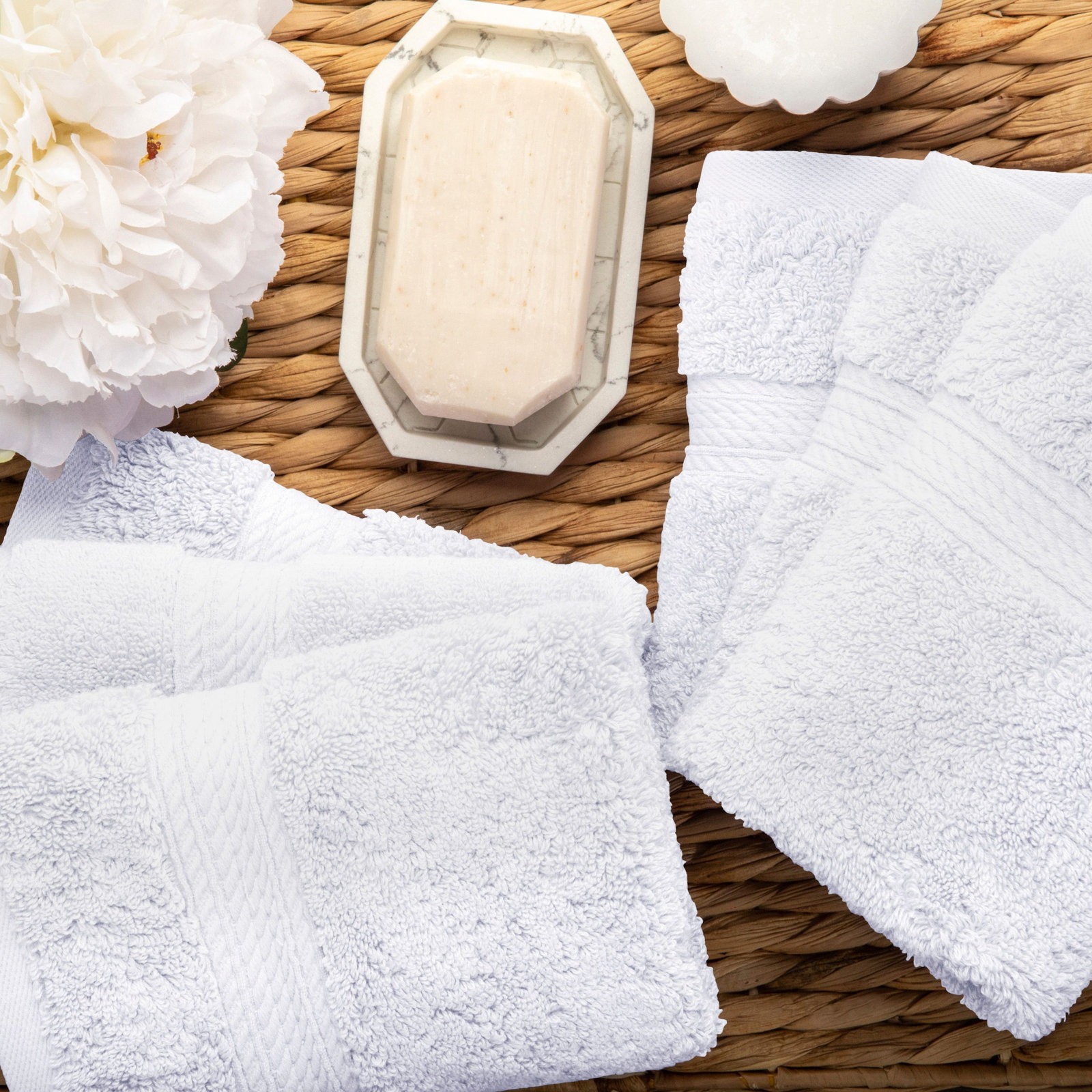 Egyptian Cotton Washcloth Set, White, Washcloth - 6 Pack