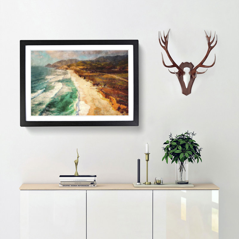 Coastline in California - Picture Frame Painting Print, 24cm H x 33cm W x 2cm D, Black Framed