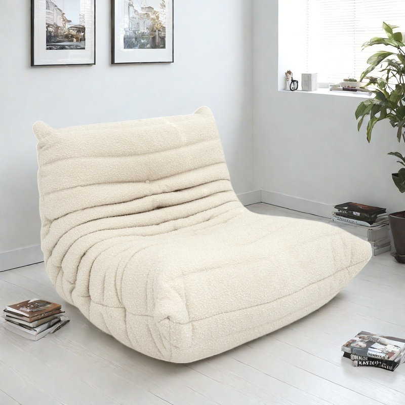 Canapé simple et paresseux en chenille, Fausse fourrure blanche