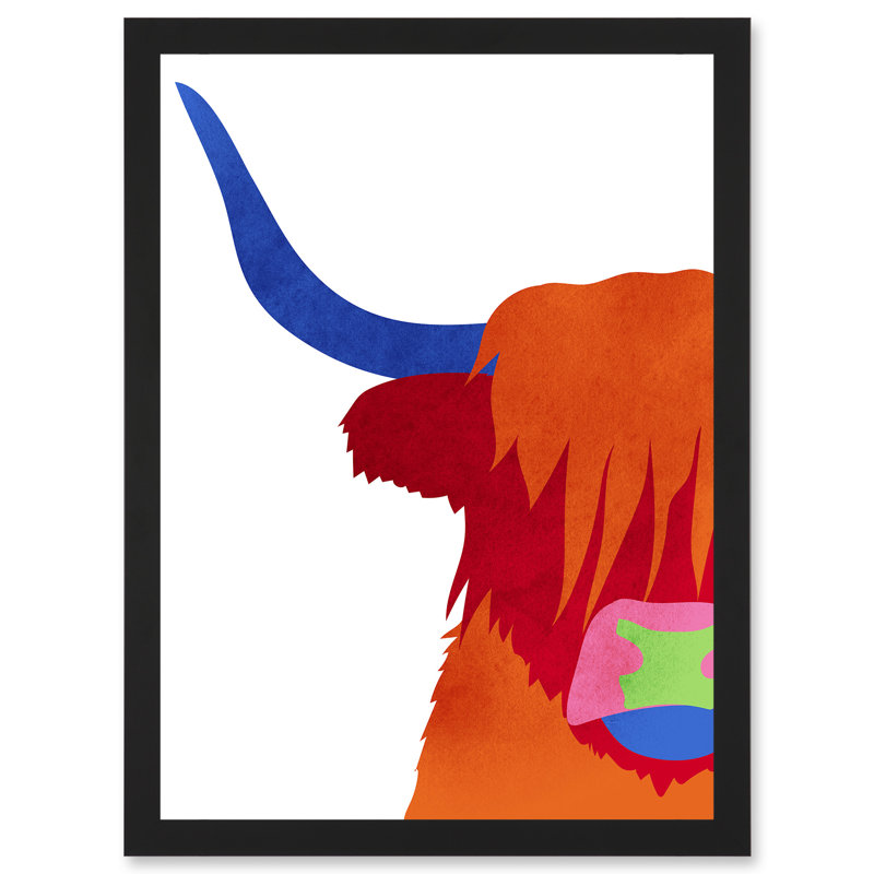 Bright Highland Scottish Cow Bull Coo Colourful - Single Picture Frame Print