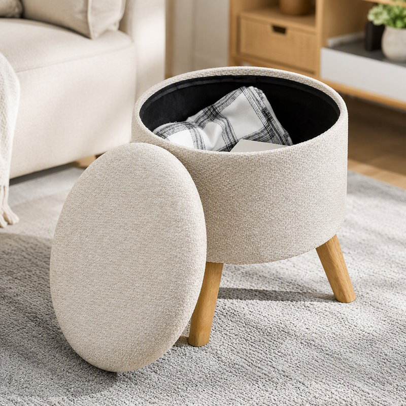 Tabouret rond avec repose-pieds HOMcom, Crème / blanc