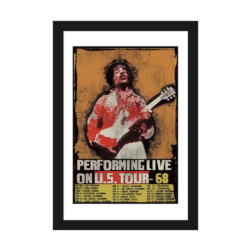 «Jimi Hendrix», U.S., H 32 po x l 24 po x P 1 po, Papier d'art encadré noir, Blanc