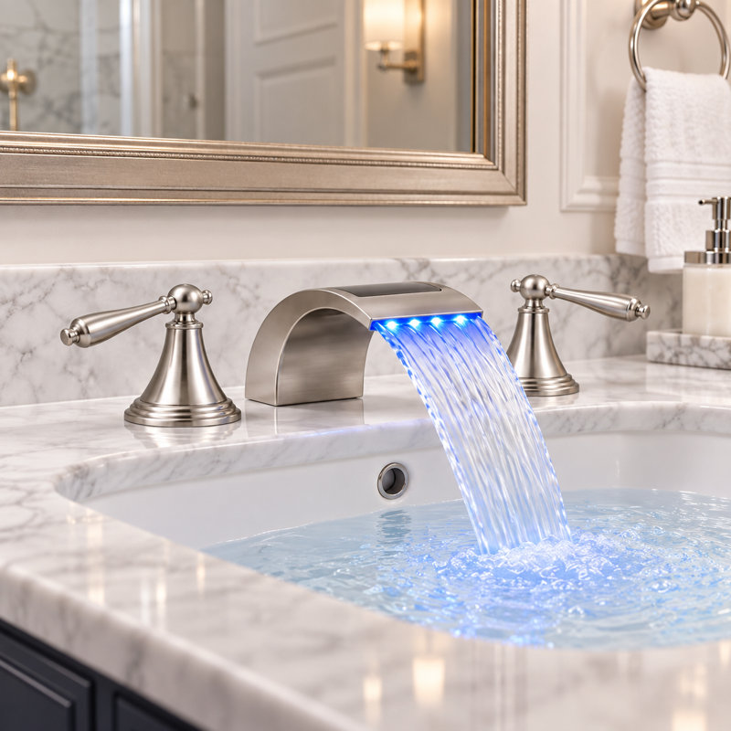 Robinet de lavabo de salle de bain à DEL en nickel brossé Mosson