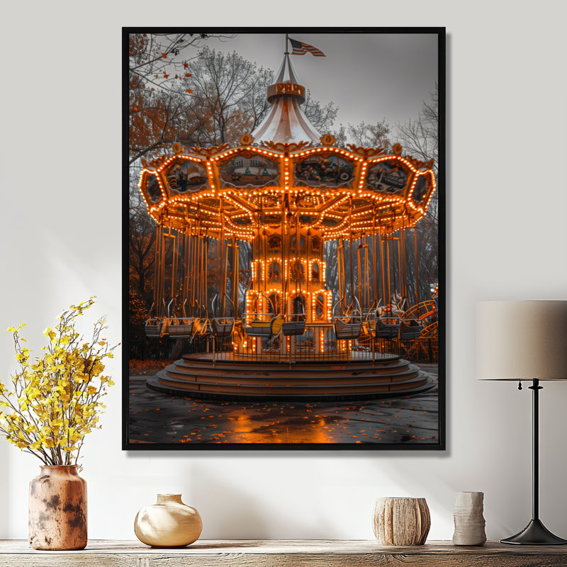 Parc d'attractions jaune et gris, H 40 po x l 30 po x P 1,5 po, Cadre flottant noir