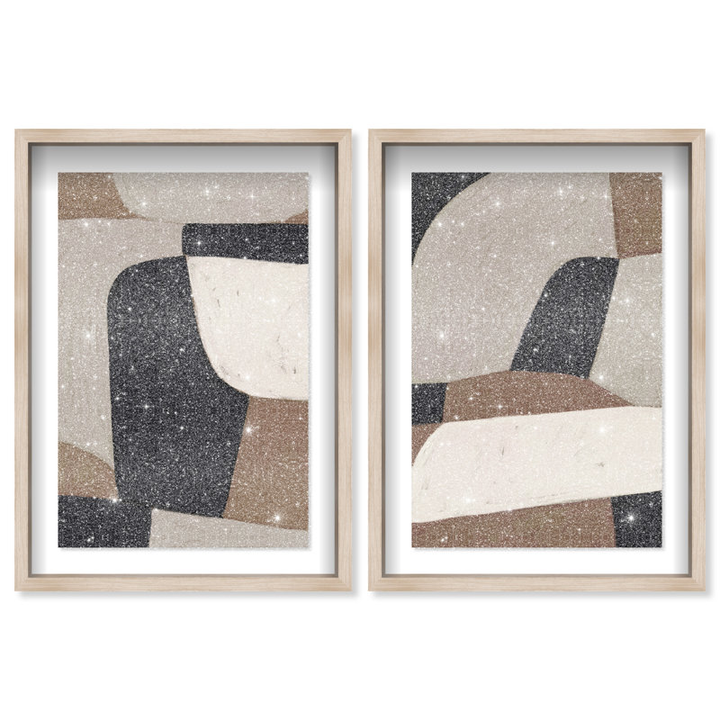 All The Way Set Shadowbox Abstract Print by Oliver Gal, Black Frame, 10 x 15, 31.5"H x 46.5"W, Natural Oak Shadowbox