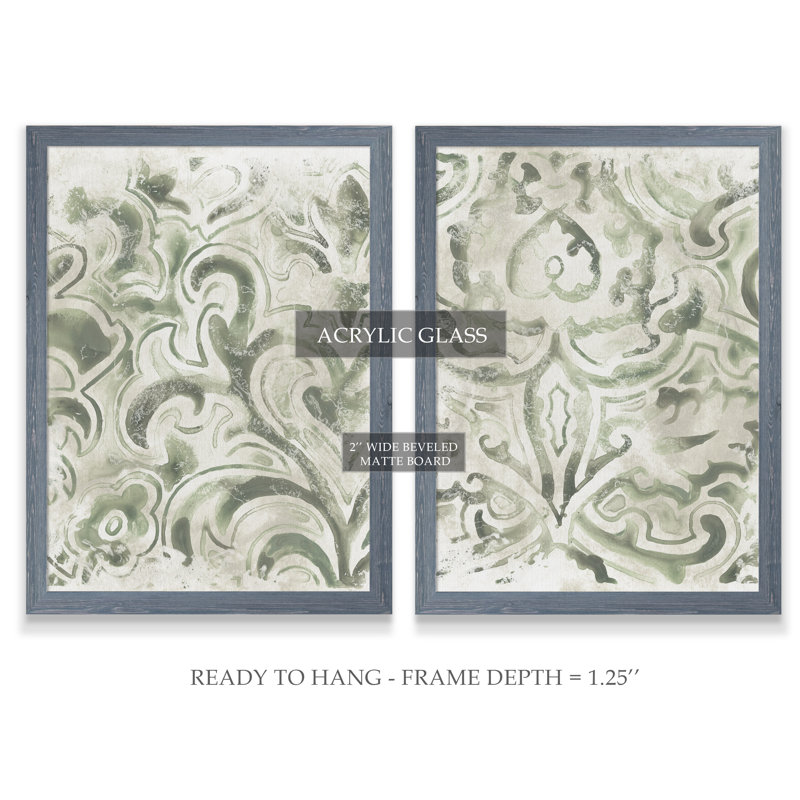 «Antique Tile III» par Vincent Van Gogh - ensemble de 2 cadres de peinture, H 16 po x l 20 po x P 1,25 po, Pas de tapis
