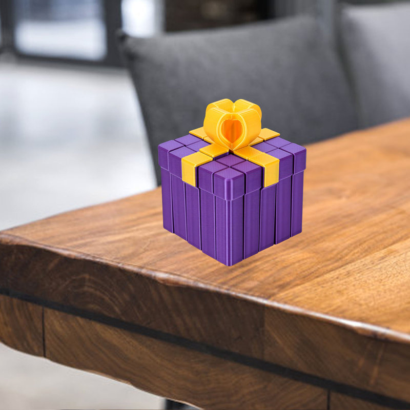 Boîte-cadeau imprimée en 3D Jouet amusant, modèle de puzzle, ornement mobile, jeu d'empilage variable PLA mauve et or brillant