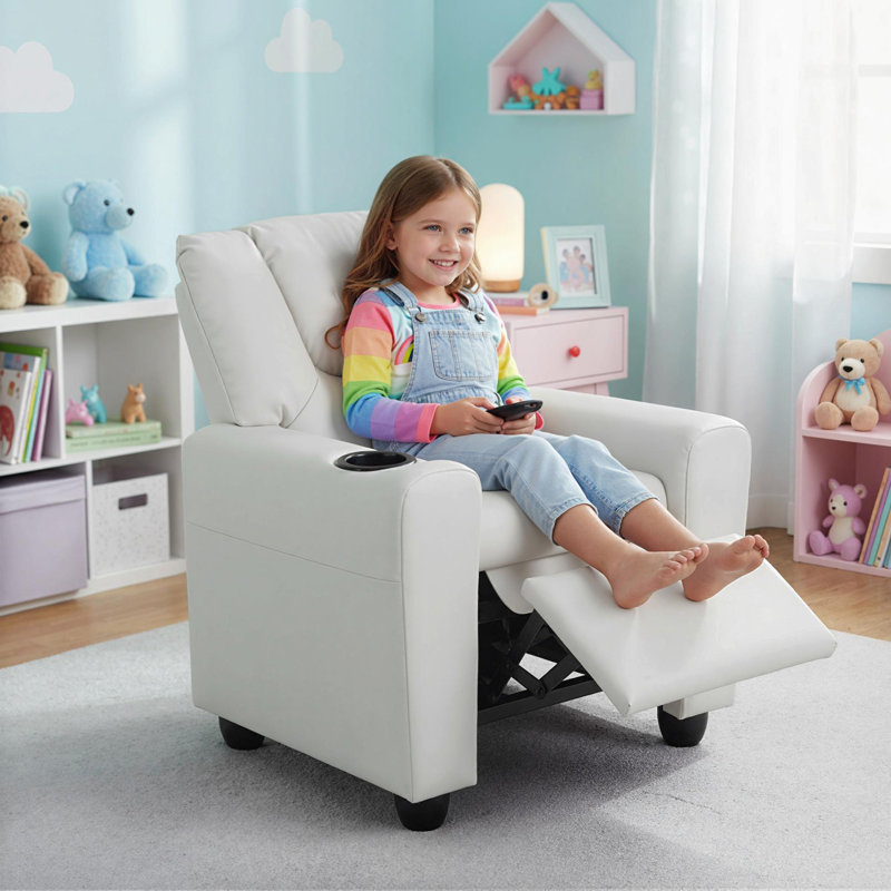 Kinchen Kids 13.5'' Recliner and Ottoman, Beige