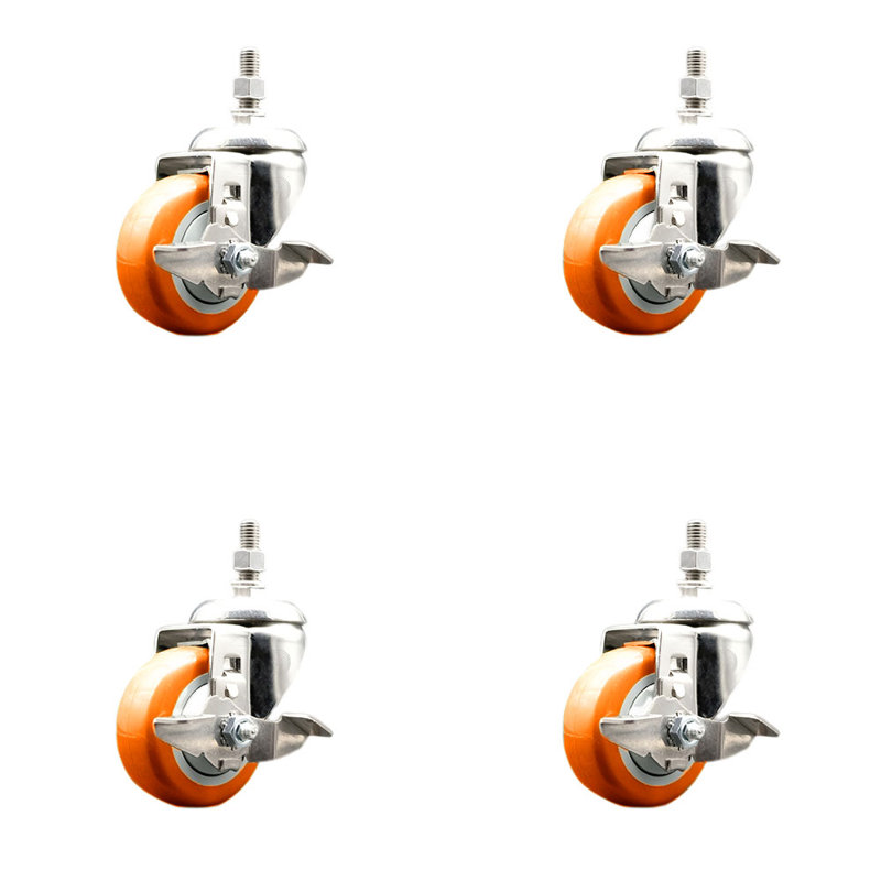 Ensemble de roulettes à tige filetée 3,5 mm en polyuréthane pivotant de 3,5 pouces de 10 mm