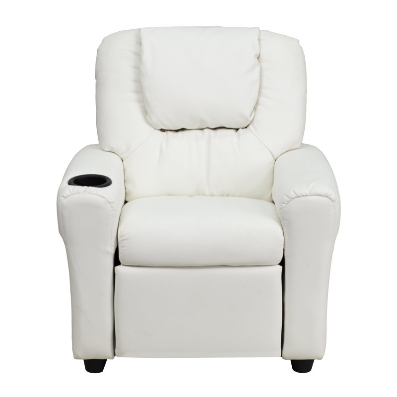 Contemporary Kids Recliner with Cup Holder and Headrest, White