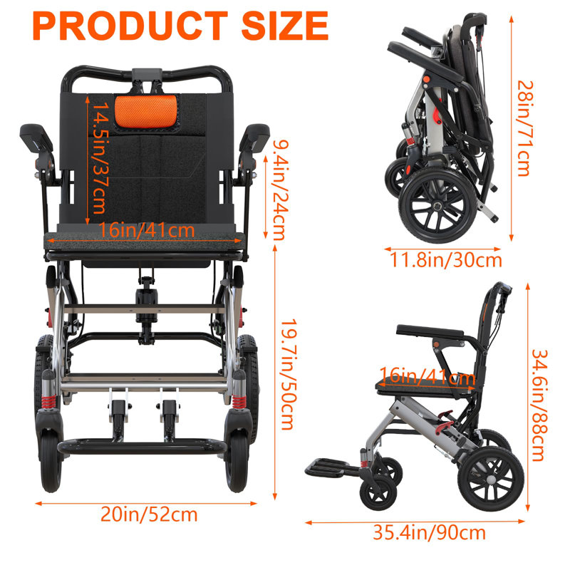 Lightweight Folding Transport Wheelchair for Seniors & Adults – 17" Wide Seat, Aviation Aluminum Frame, Locking Handbrakes, invert-Up Armrests, Swing-Away Footrests, Comfortable & Portable