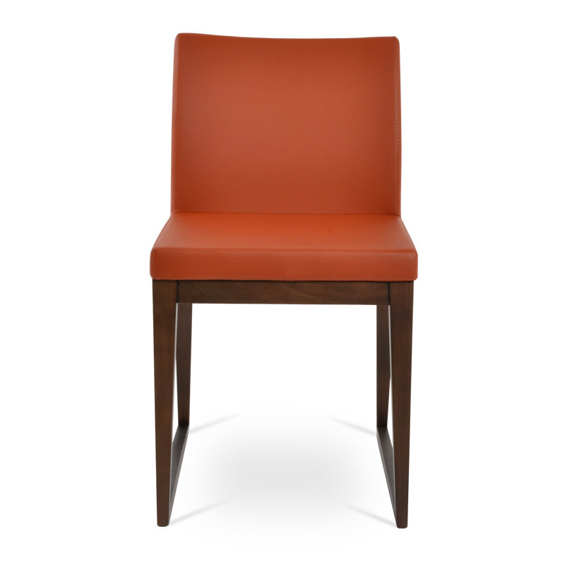 Aria Sled Wood Dining Chair, Brick PPM Faux Leather