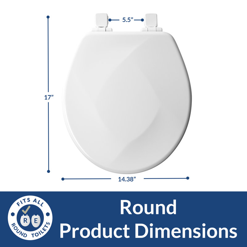 Teardrop Sculptured Toilet Seat, Slow Close, Never Loosens, ROUND, Durable Wood, White