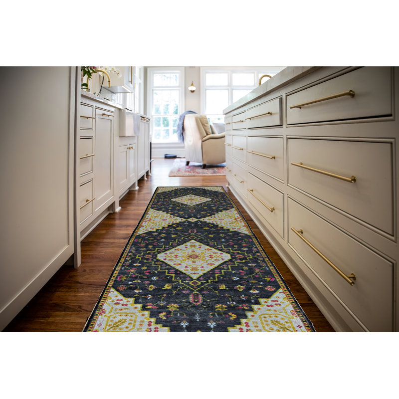 Connor-Jay Black And Ivory Accent Rug, Runner 2'2" x 10'