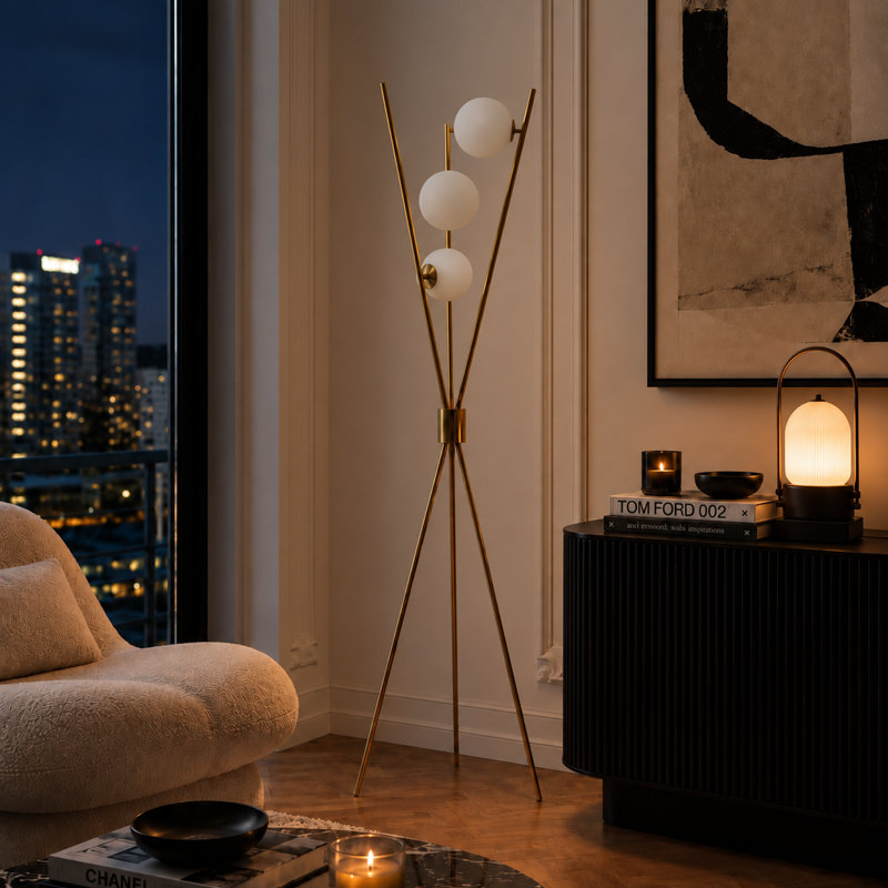 Lampe sur pied Triglobe, Argent
