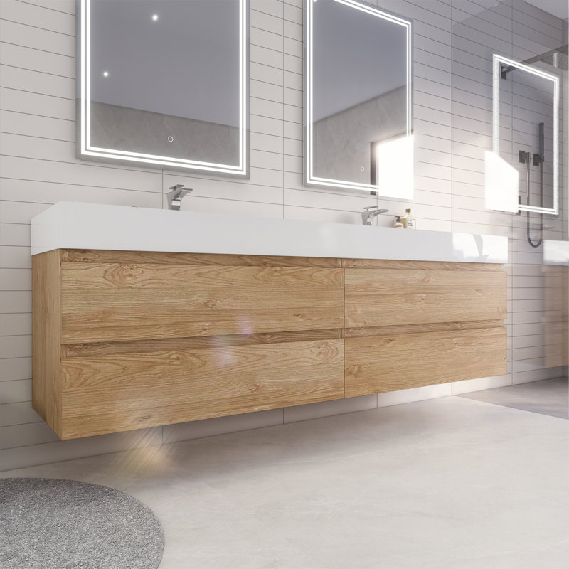 Babajide 83.3'' Bathroom Vanity with Acrylic Top, New England Oak
