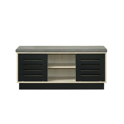 38.5"W Shoe Cabinet With Sliding Doors And Upholstered Top