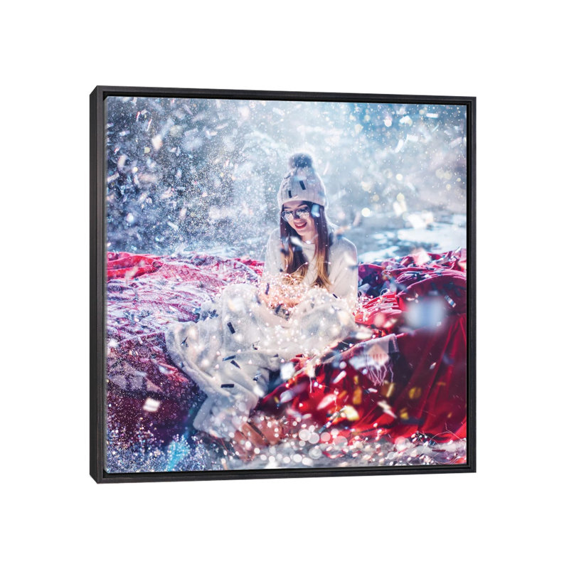 «Magic Winter» par Hobopeeba - reproduction imprimée, H 18 po x l 18 po x 1,5 po, Toile avec cadre noir patiné, Pas de tapis