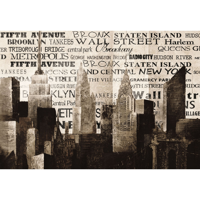 NYC Skyline Words - Wrapped Canvas Print, 30cm H x 46cm W