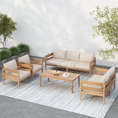 Colinton Acacia 5-Piece Outdoor Conversation Set With Cushions by Ebern Designs