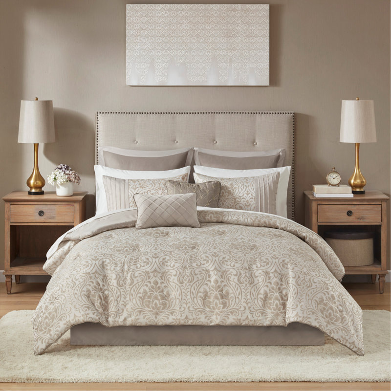 Ensemble d'édredon en jacquard 12 pièces, ensemble de literie très grand kaki avec draps complets
