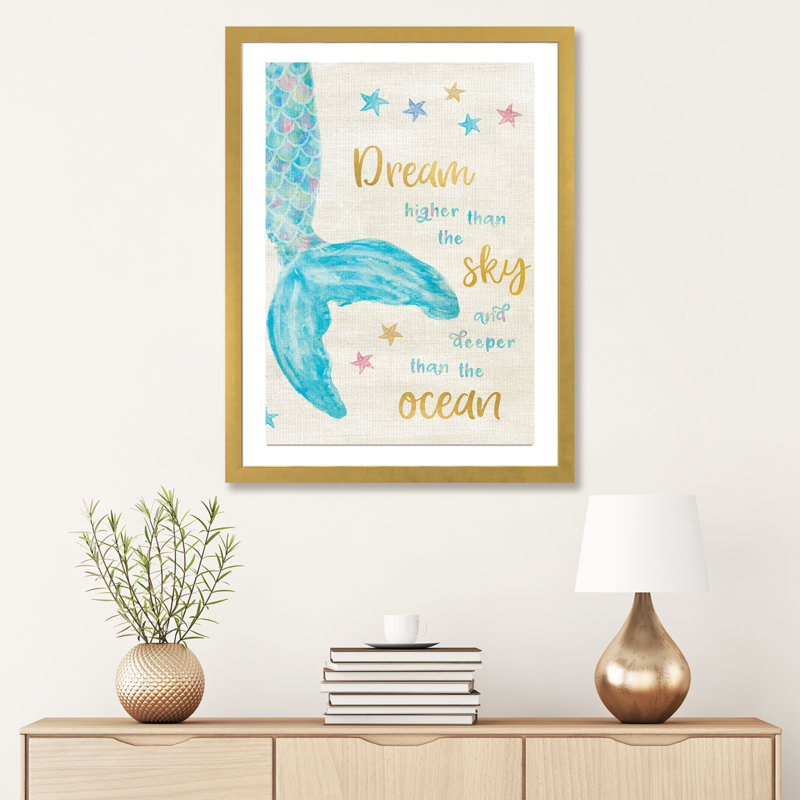 Art de rêve sirène, H 32 po x l 24 po x P 1 po, Papier encadré doré