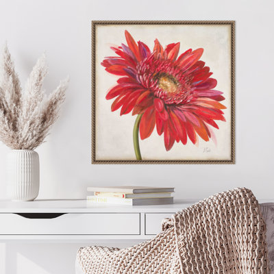 «Red Gerber Daisy», reproduction encadrée sur toile par Patricia Pinto