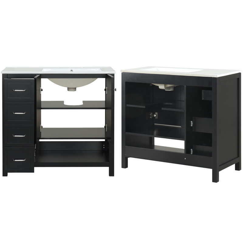 Meuble-lavabo simple 36 po avec comptoir en céramique, assemblage requis, Noir