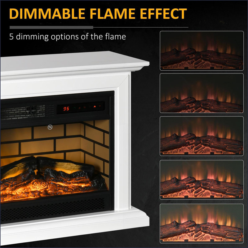 Foyers électriques 31 po autoportants avec manteau de cheminée, flamme à intensité variable et télécommande, 1400 W | Blanc neige | Panneau de particules